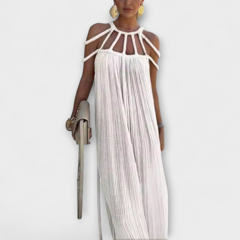 Briar - Chic Maxi-jurk Gemaakt van Linnenmix met Gedrapeerde Bandjes
