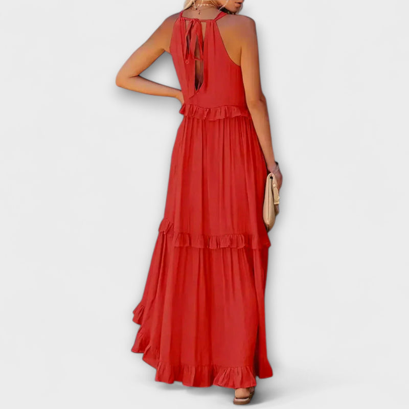 Delilah - Chique Halter Neck Jurk met Rimpelrand
