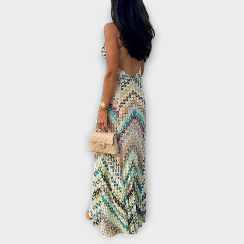 Remi - Missoni Kleurrijk Haringbone Patroon Maxi Jurk