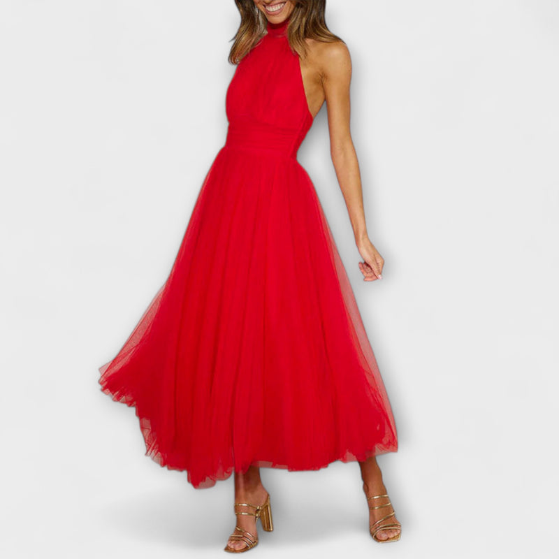 Pearlina - Elegante Hoge Hals Mesh Jurk
