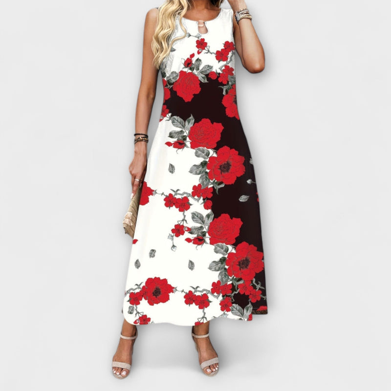 Indigo Bohemian Bloemen V-Hals Maxi Jurk