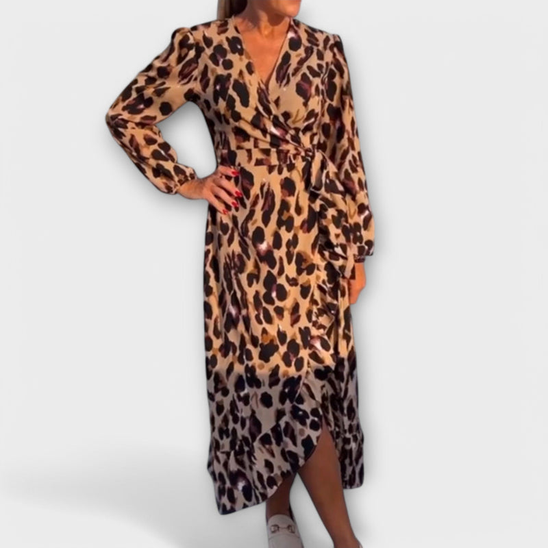 Casual Jurk met Luipaardprint en V-hals