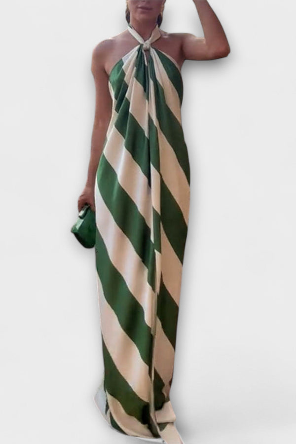Marlowe - Gestreepte Halter Rugloze Maxi Jurk
