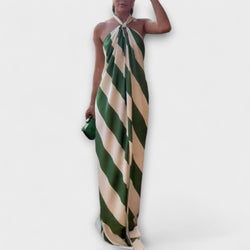 Marlowe - Gestreepte Halter Backless Maxi Jurk
