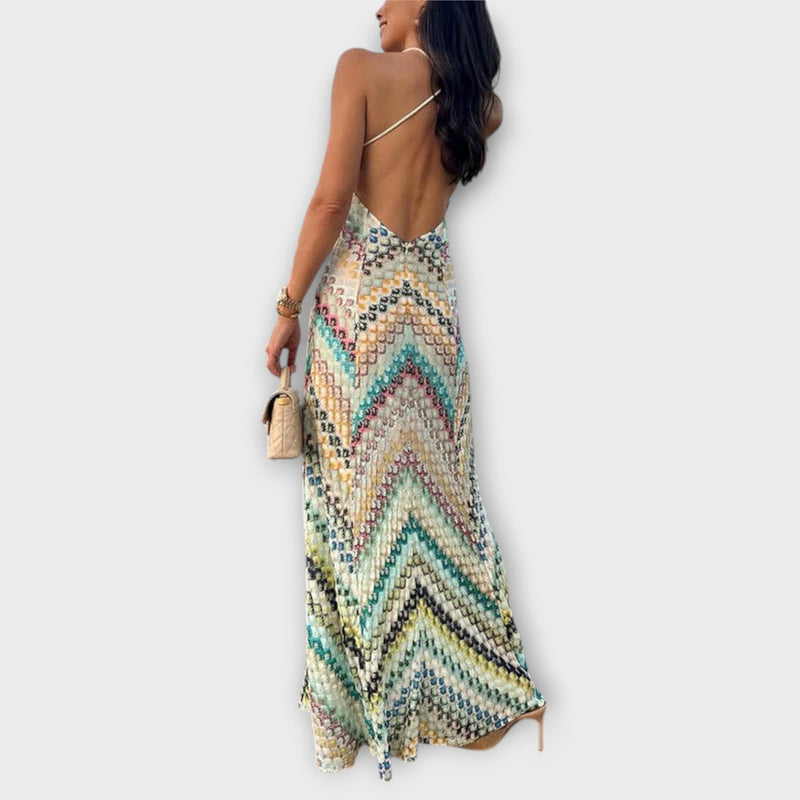 Remi - Missoni Kleurrijk Visgraatpatroon Maxi-jurk