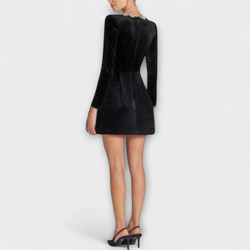 Wren - Fluwelen Mini-jurk met Juweel Versiering