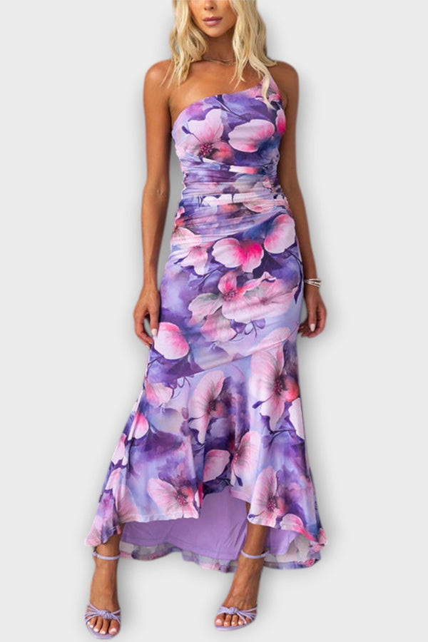 Pia - Maxi Jurk met Asymmetrische Ruching