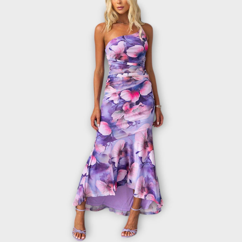 Pia - Maxi Jurk met Asymmetrische Ruching