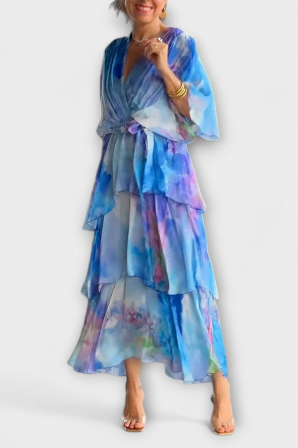 Nysa - Gelaagde Chiffon Jurk met Lente Bloemenprint