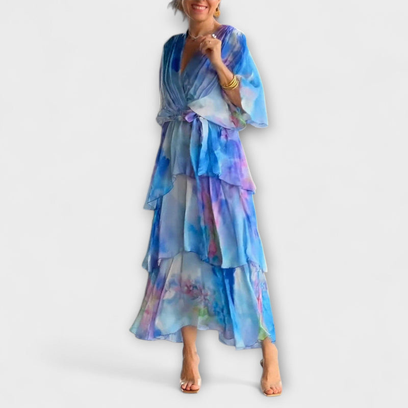 Nysa - Gelaagde Chiffon Jurk met Lente Bloemenprint