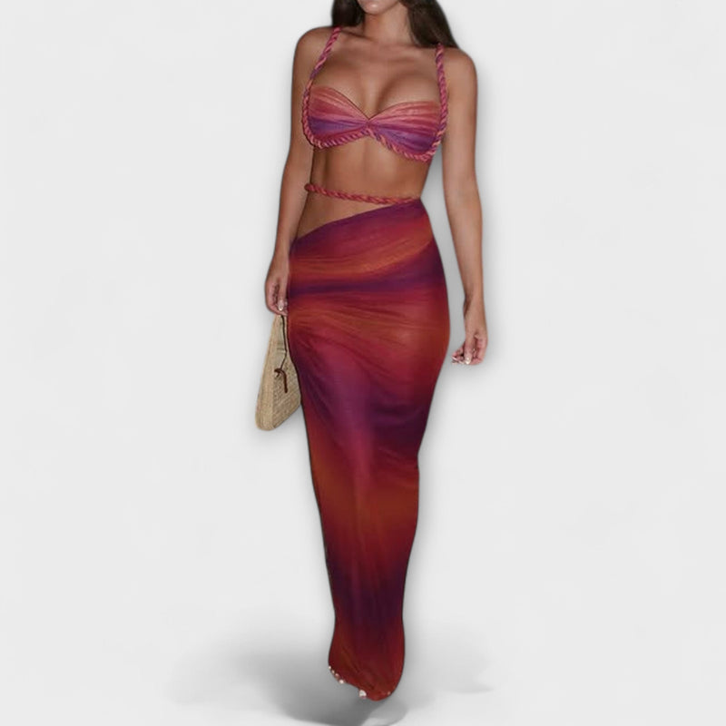 Jane - Stijlvolle Gradient Vlecht Crop Top & Overskirt Duo