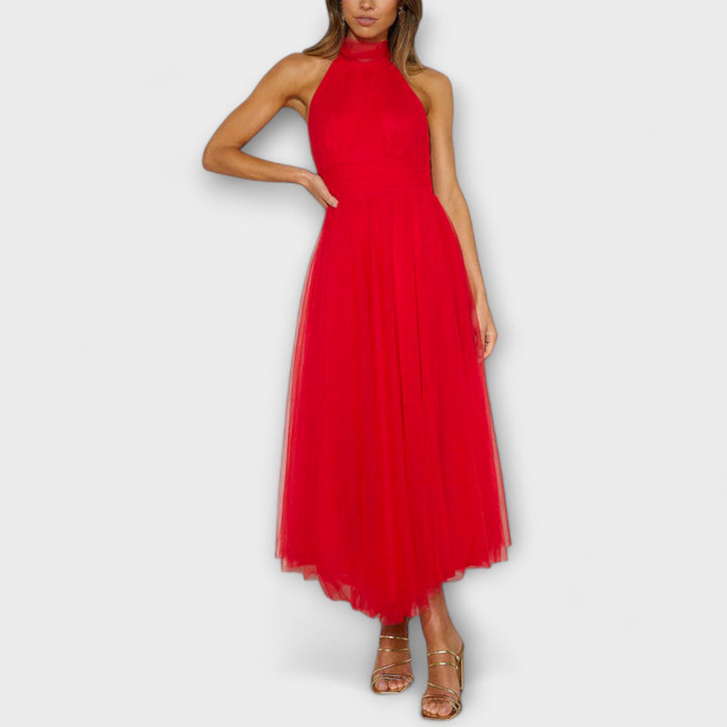 Pearlina - Elegante Hoge Hals Mesh Jurk