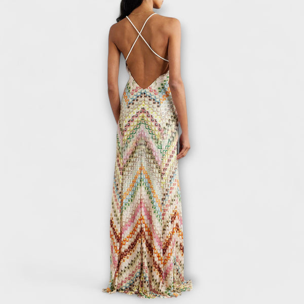 Remi - Missoni Kleurrijk Visgraatpatroon Maxi-jurk
