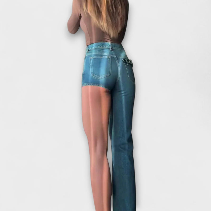 Astra - Trendy Asymmetrische Denim Shorts met Eén Schouderband