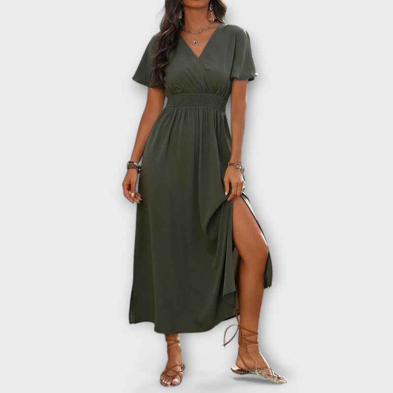 Heather - Elegante Boho Jurk met V-hals en Lange Mouwen