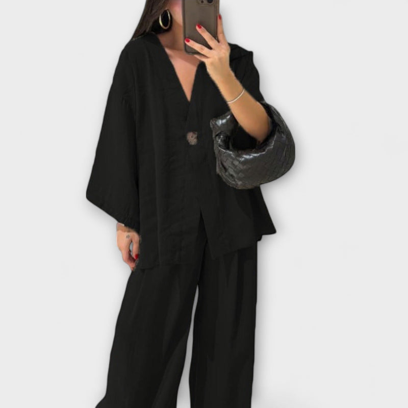 Jacqueline - Casual V-Hals Top en Broek Duo