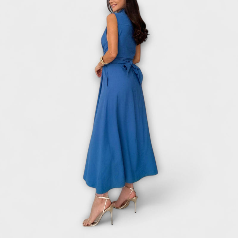 Mira - Opvallende, enkel-breasted midi-jurk met strikdetail