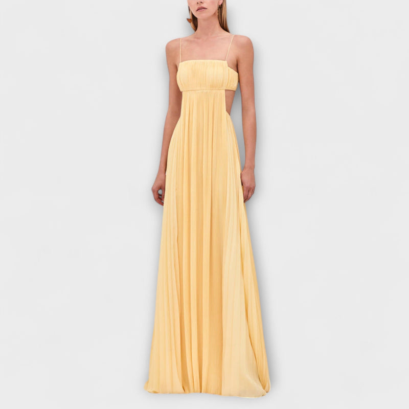 Mireille - Chic Geplooide Cutout Vloeiende Maxijurk