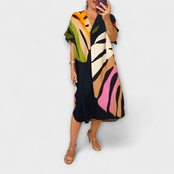 Roos - Casual Jurk met Kleurrijke Bladerenprint