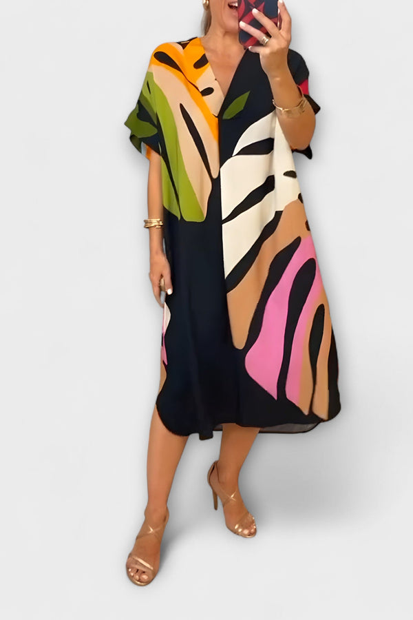 Roos - Casual Jurk met Kleurrijke Bladerenprint