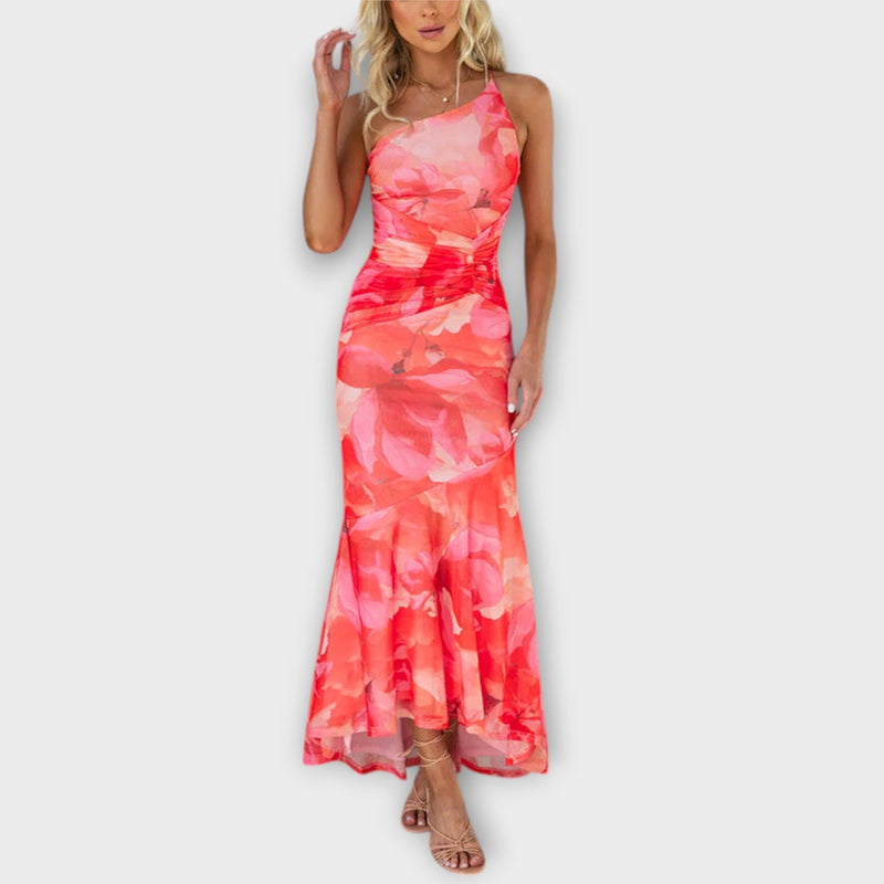 Pia - Maxi Jurk met Asymmetrische Ruching