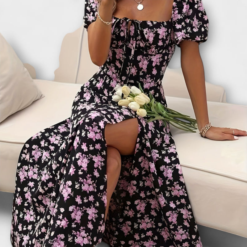 Calyx - Bloemenprint Puff Mouw Jurk met Artistieke Flair