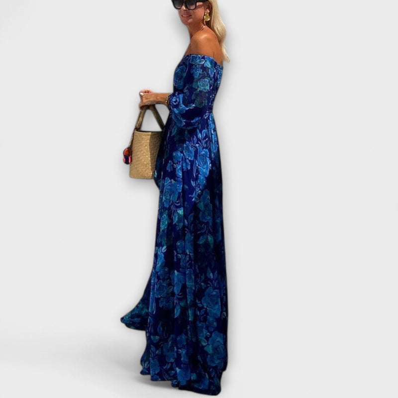 Juniper - Bloemige Off-Shoulder Smocked Maxi Jurk voor Vakantie