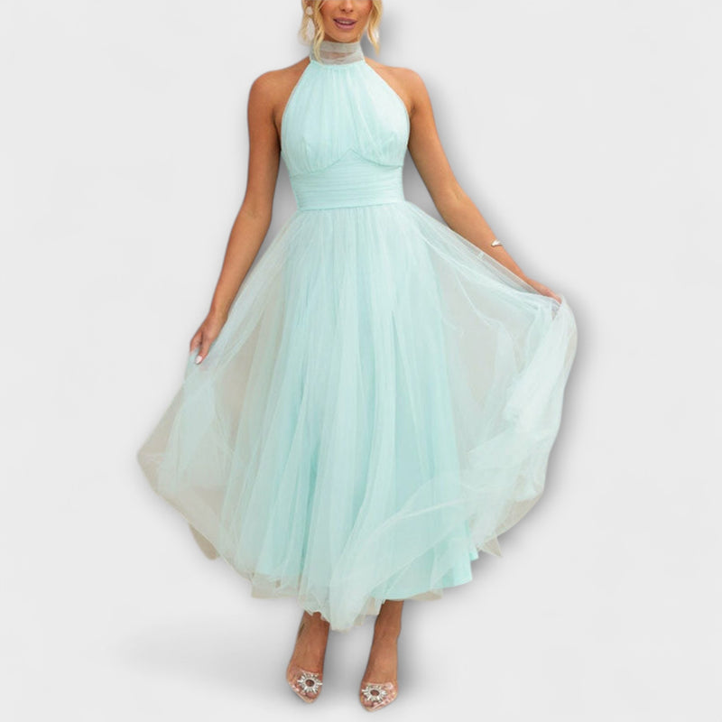 Pearlina - Elegante Hoge Hals Mesh Jurk