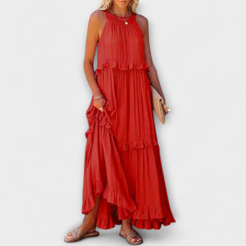 Delilah - Chique Halter Neck Jurk met Rimpelrand