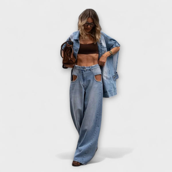 Blair - Losse Maatvoering Mouwloos Denim Set
