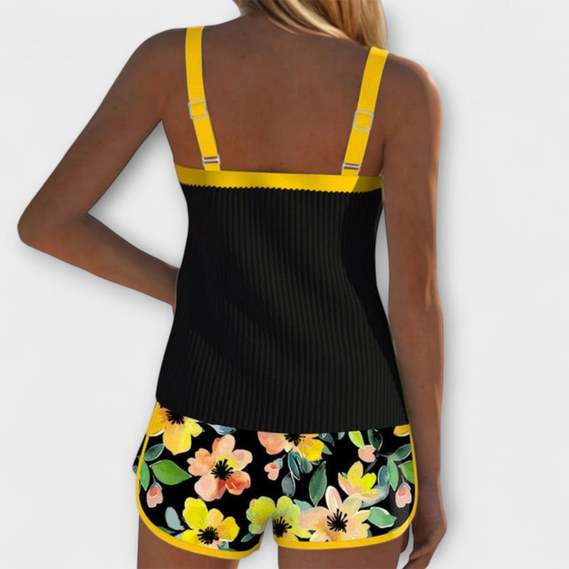 Birgitt – Zwarte Bloemenprint Tankini