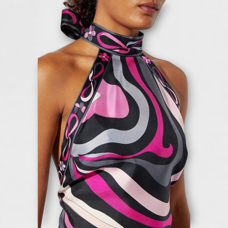 Everly - Haltertop en Asymmetrische Midi Rok Set