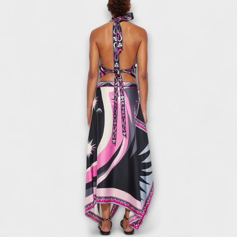 Everly - Haltertop en Asymmetrische Midi Rok Set