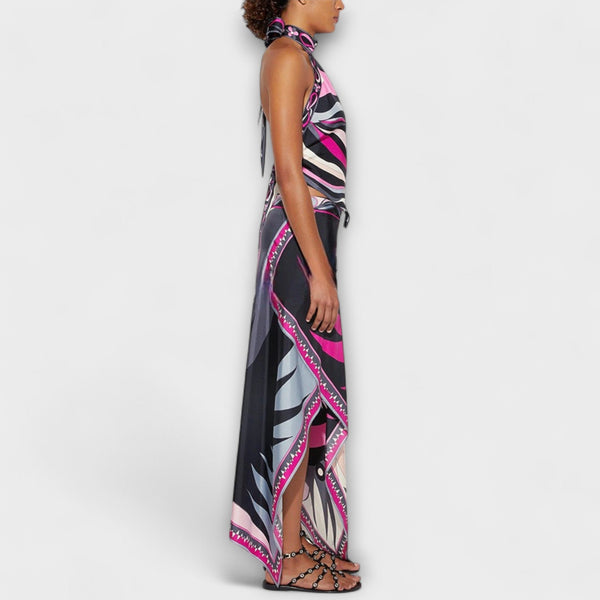 Everly - Haltertop en Asymmetrische Midi Rok Set
