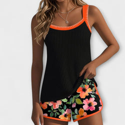Birgitt – Zwarte Bloemenprint Tankini