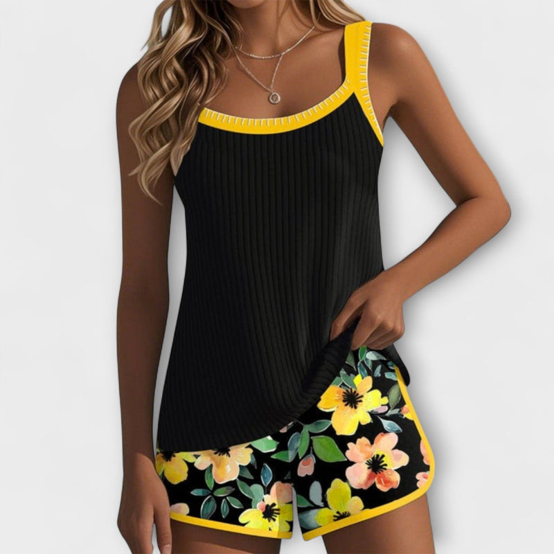 Birgitt – Zwarte Bloemenprint Tankini