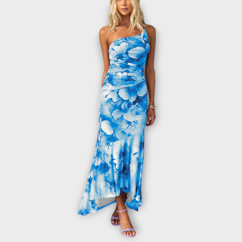 Pia - Maxi Jurk met Asymmetrische Rimpeling