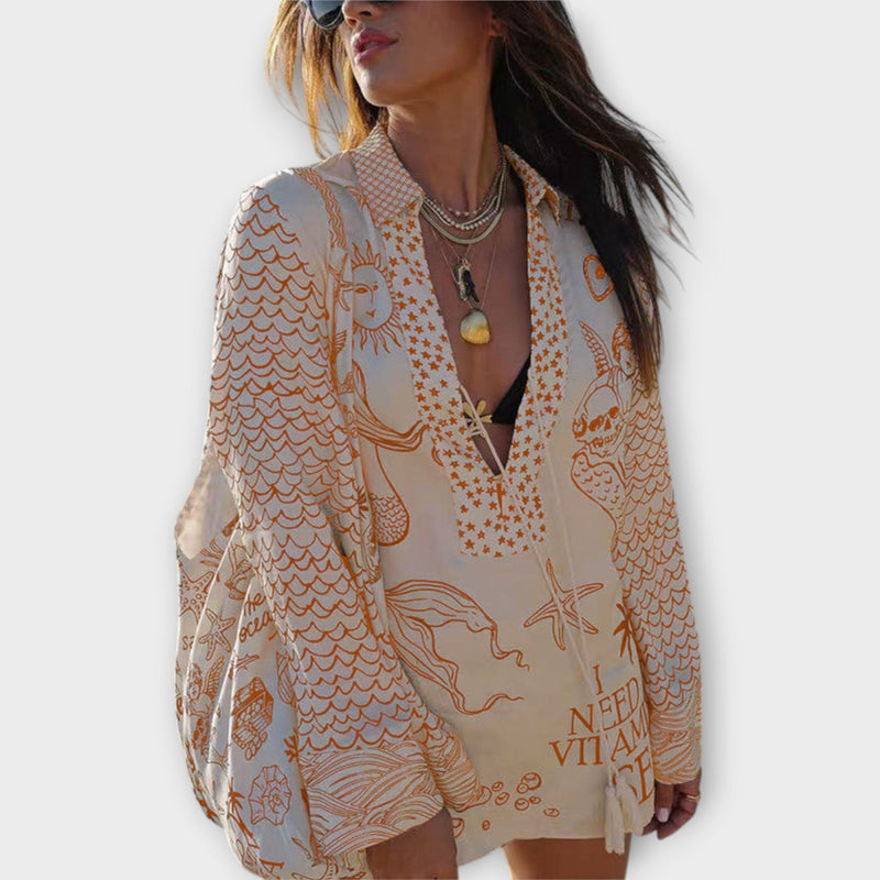 Liv - Water Satijnen Tassel Shirt en Shorts Set