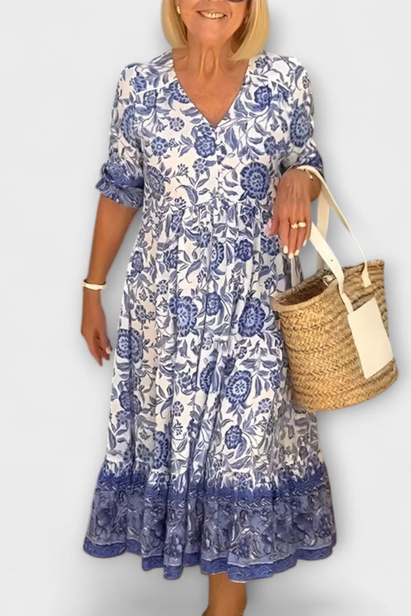 Luna - Chic Bloemen V-Hals Jurk