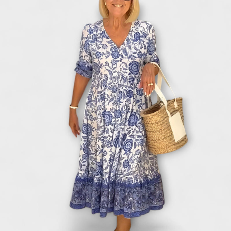 Luna - Chic Bloemen V-Hals Jurk