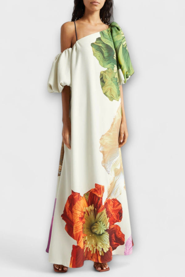 Melody - Asymmetrische Bloemen Maxi Jurk