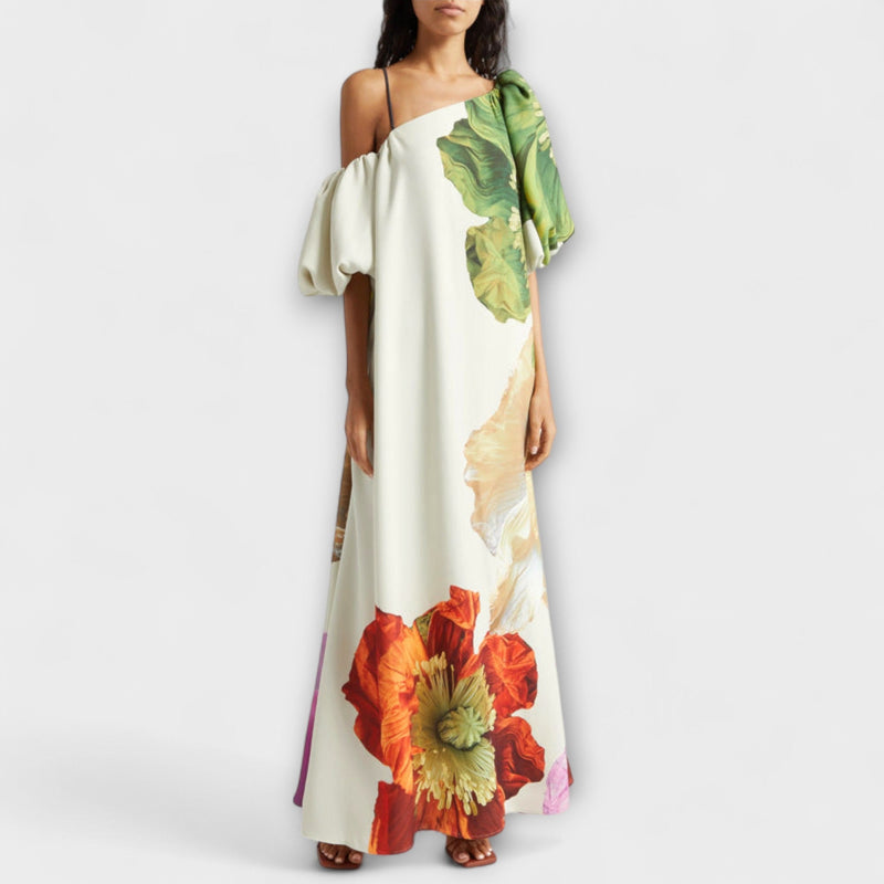Melody - Asymmetrische Bloemen Maxi Jurk