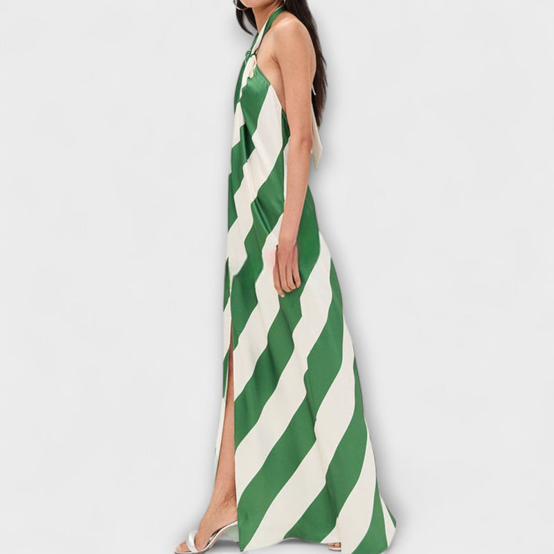 Marlowe - Gestreepte Halter Backless Maxi Jurk