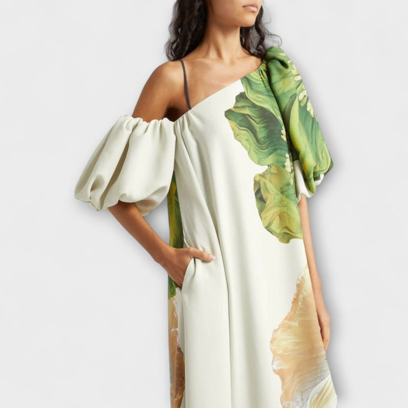 Melody - Asymmetrische Bloemen Maxi Jurk