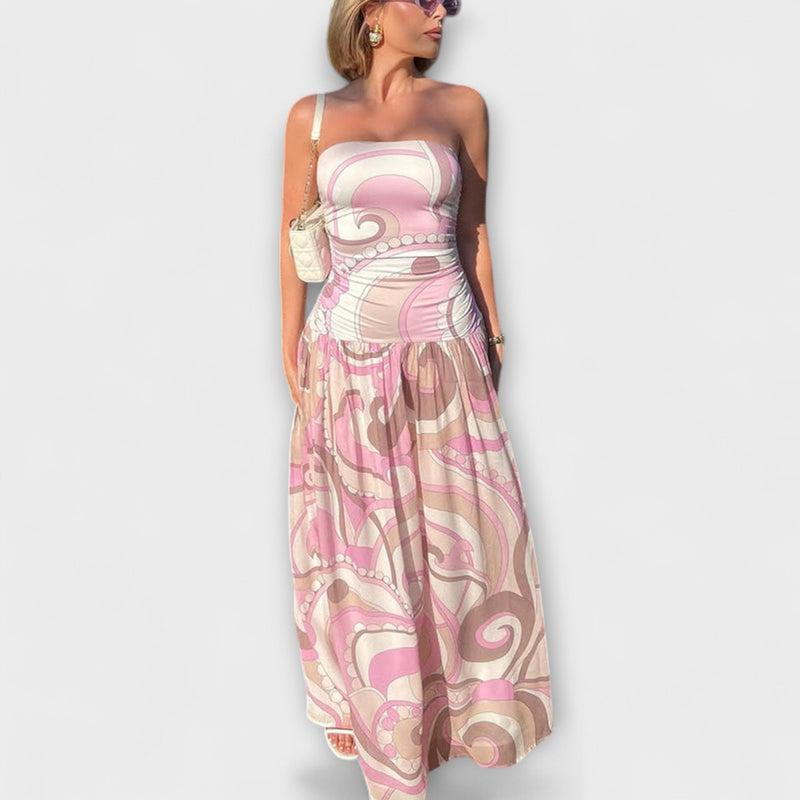 Tatum - Prachtige Pastel Off-Shoulder Maxi Jurk