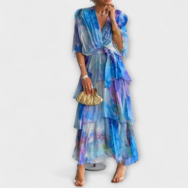 Nysa - Gelaagde Chiffon Jurk met Lente Bloemenprint