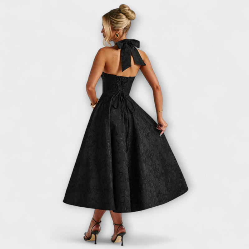 Renata - Jacquard Lace-Up Maxi Jurk