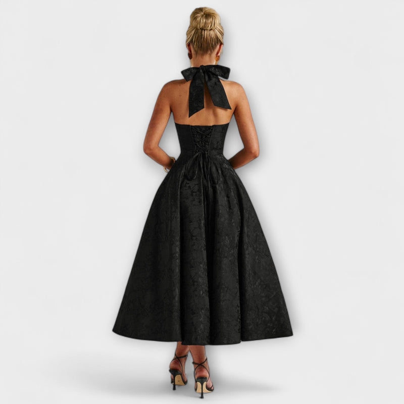 Renata - Jacquard Lace-Up Maxi Jurk