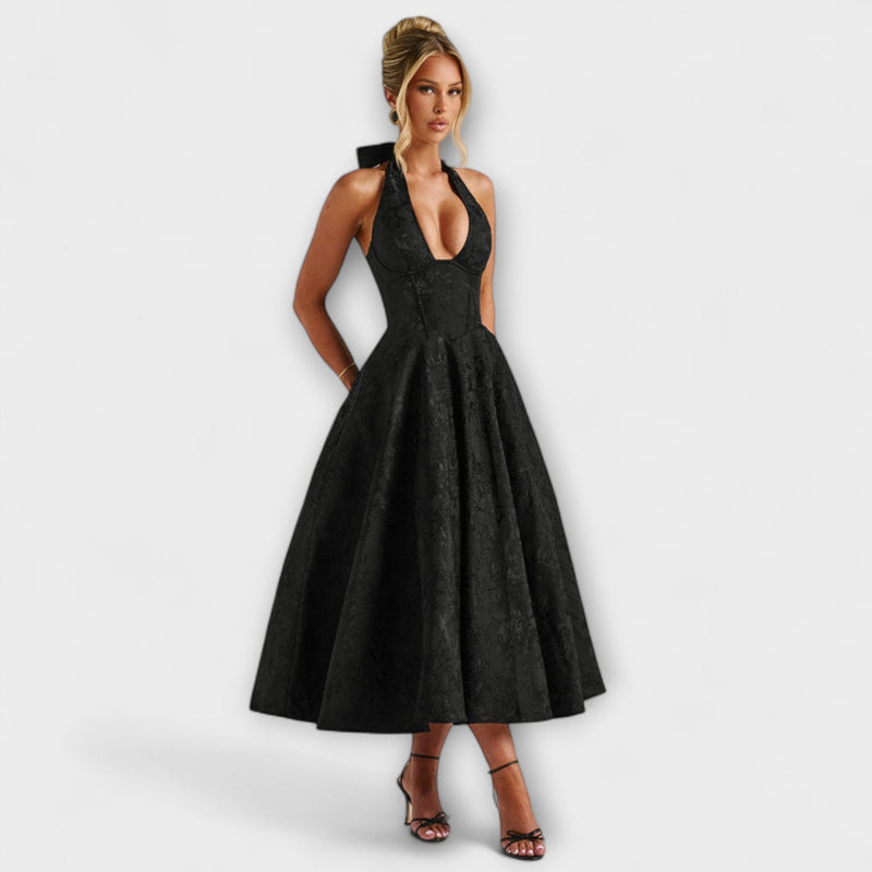 Renata - Jacquard Lace-Up Maxi Jurk