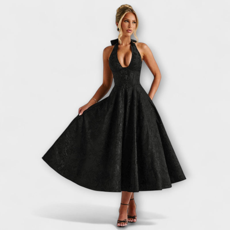 Renata - Jacquard Lace-Up Maxi Jurk
